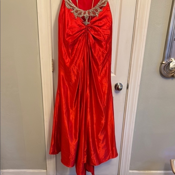 Red Sleeveless Halter Backless Gown - Picture 6 of 11